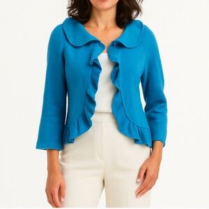 Wool Turquoise Blue Statement Collar Jacket Small